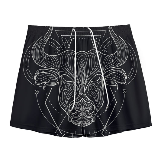 Black And White Taurus Sign Print Mesh Shorts