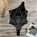 Black And White Taurus Sign Print One Shoulder Bodysuit