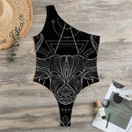 Black And White Taurus Sign Print One Shoulder Bodysuit