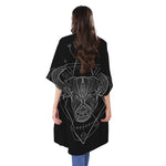 Black And White Taurus Sign Print Open Front Beach Cover Up