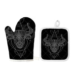 Black And White Taurus Sign Print Oven Mitt And Pot Holder Set