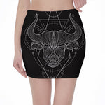 Black And White Taurus Sign Print Pencil Mini Skirt