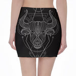 Black And White Taurus Sign Print Pencil Mini Skirt