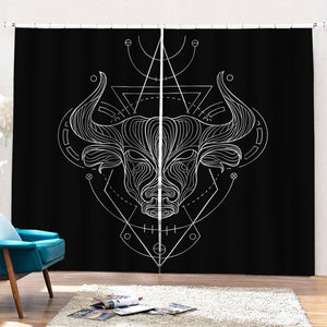 Black And White Taurus Sign Print Pencil Pleat Curtains