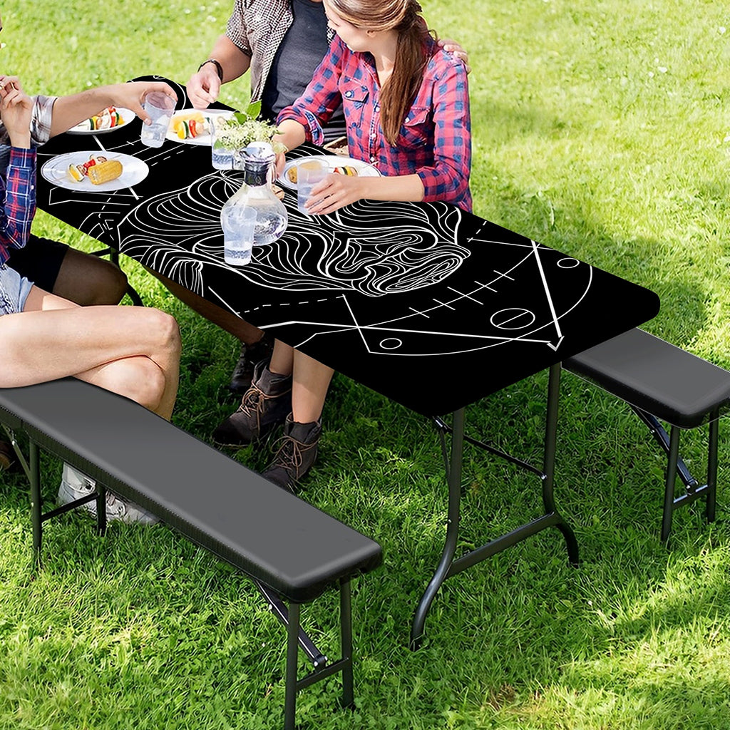 Black And White Taurus Sign Print Picnic Table Cover