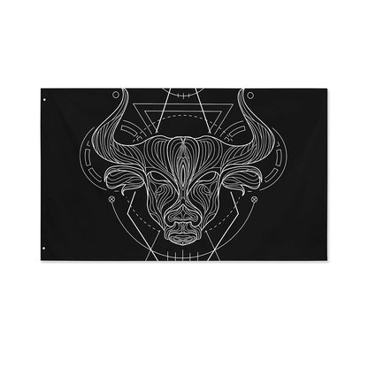 Black And White Taurus Sign Print Polyester Flag