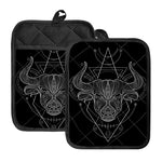 Black And White Taurus Sign Print Pot Holders With Pocket
