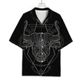 Black And White Taurus Sign Print Rayon Hawaiian Shirt