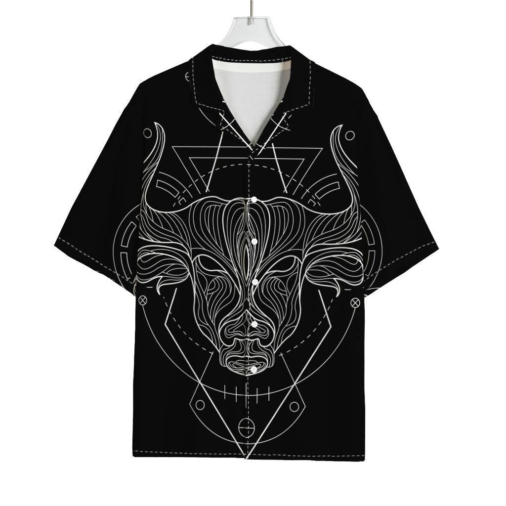 Black And White Taurus Sign Print Rayon Hawaiian Shirt