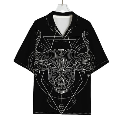 Black And White Taurus Sign Print Rayon Hawaiian Shirt