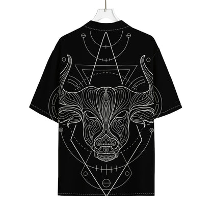 Black And White Taurus Sign Print Rayon Hawaiian Shirt