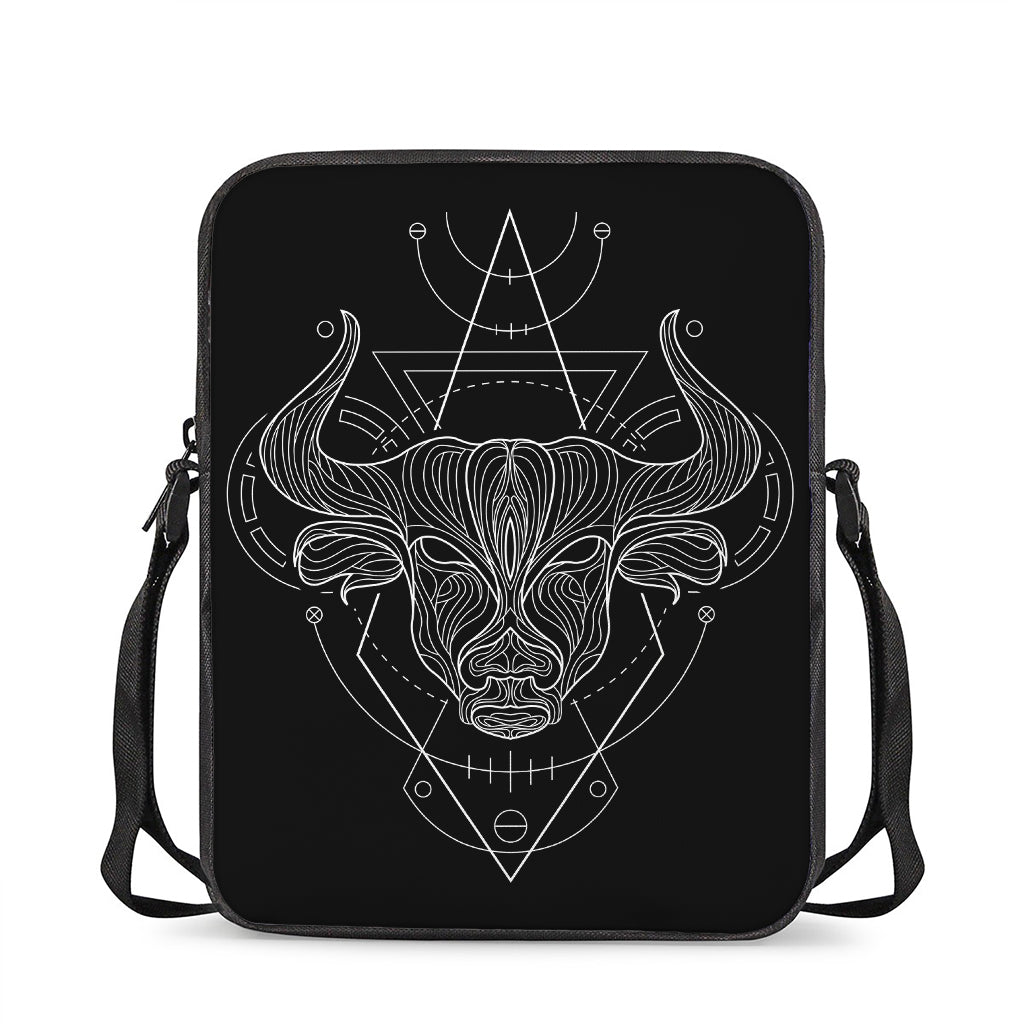 Black And White Taurus Sign Print Rectangular Crossbody Bag