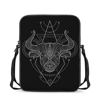 Black And White Taurus Sign Print Rectangular Crossbody Bag