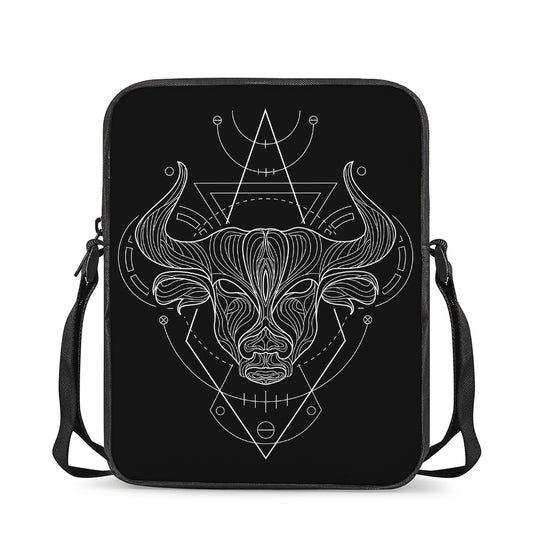Black And White Taurus Sign Print Rectangular Crossbody Bag