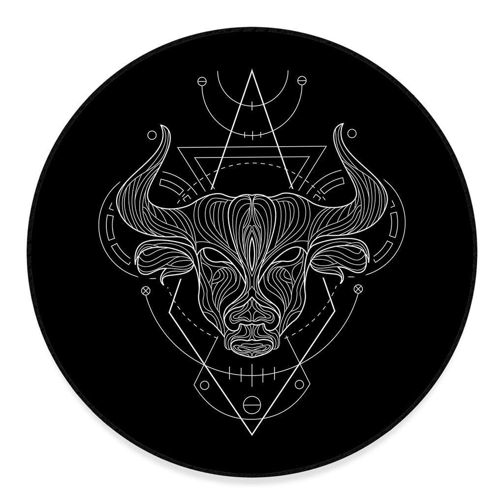 Black And White Taurus Sign Print Round Floor Mat
