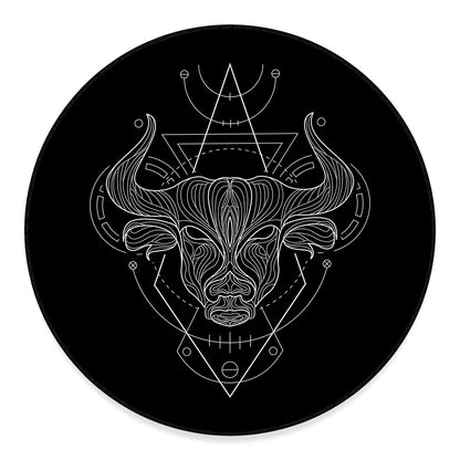 Black And White Taurus Sign Print Round Floor Mat