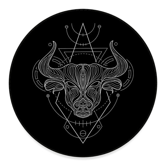 Black And White Taurus Sign Print Round Floor Mat