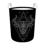 Black And White Taurus Sign Print Round Laundry Basket