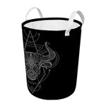 Black And White Taurus Sign Print Round Laundry Basket