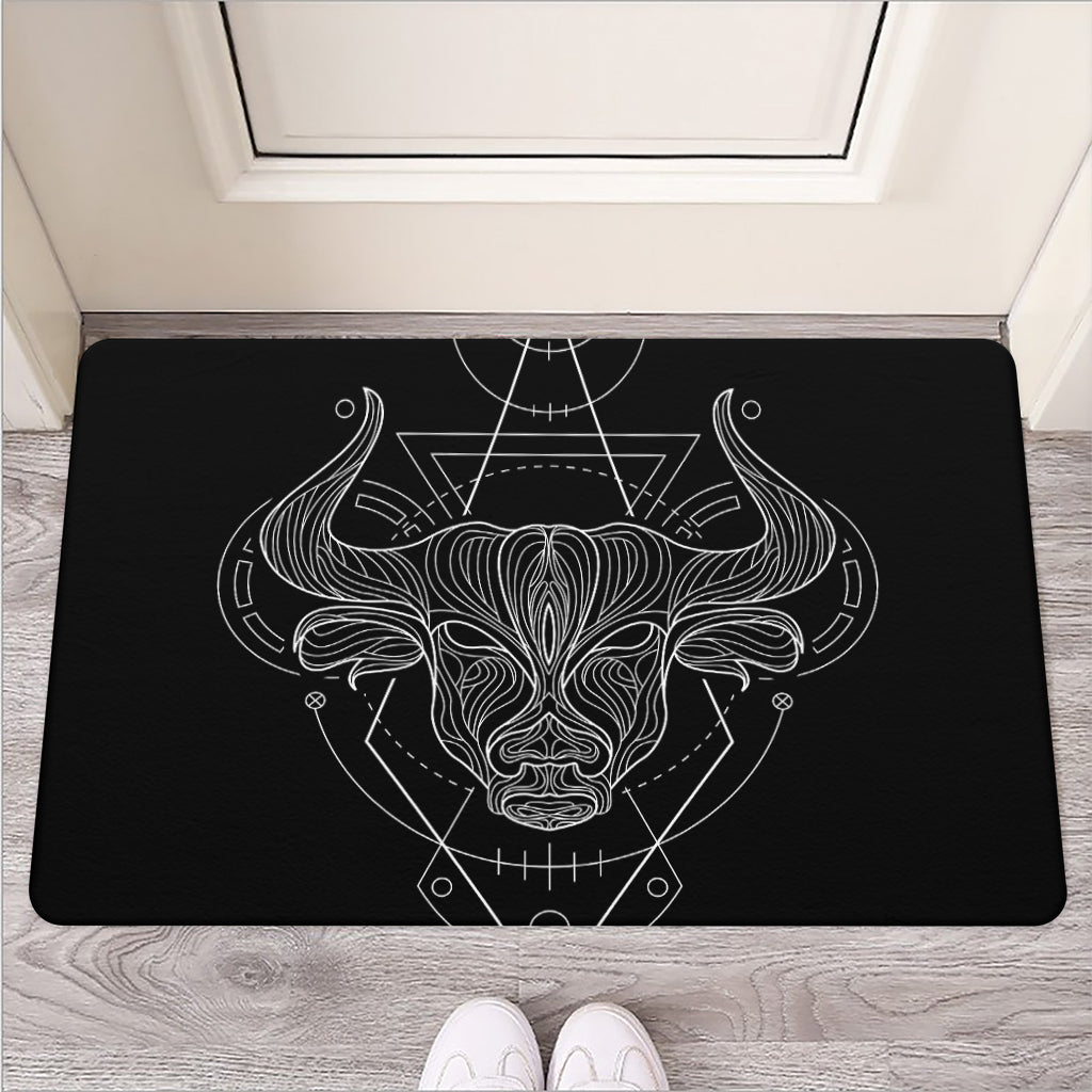 Black And White Taurus Sign Print Rubber Doormat