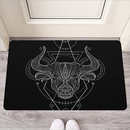 Black And White Taurus Sign Print Rubber Doormat