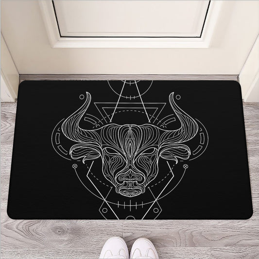 Black And White Taurus Sign Print Rubber Doormat