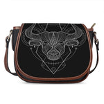Black And White Taurus Sign Print Saddle Bag