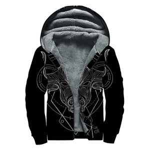 Black And White Taurus Sign Print Sherpa Lined Zip Up Hoodie