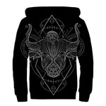 Black And White Taurus Sign Print Sherpa Lined Zip Up Hoodie