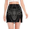 Black And White Taurus Sign Print Side Slit Mini Skirt