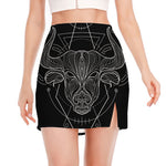 Black And White Taurus Sign Print Side Slit Mini Skirt