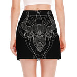 Black And White Taurus Sign Print Side Slit Mini Skirt