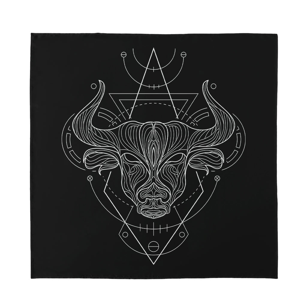 Black And White Taurus Sign Print Silk Bandana