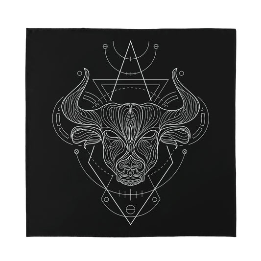 Black And White Taurus Sign Print Silk Bandana