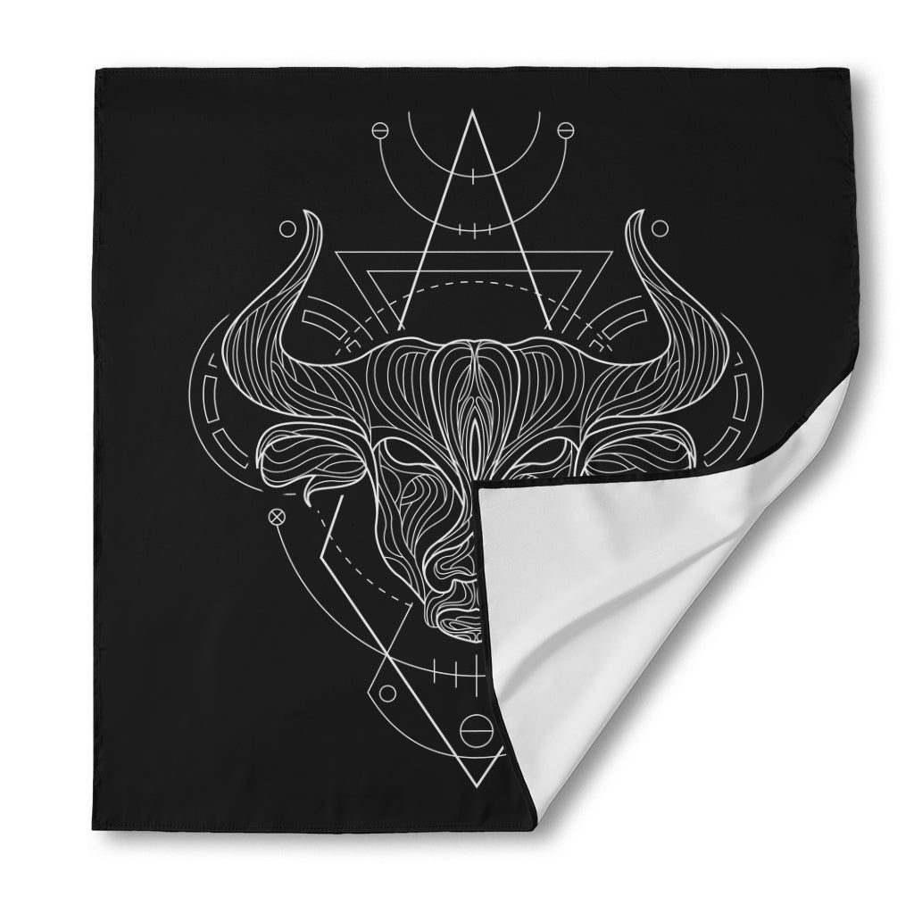 Black And White Taurus Sign Print Silk Bandana