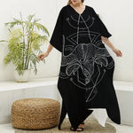 Black And White Taurus Sign Print Silk V-Neck Kaftan Dress