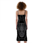 Black And White Taurus Sign Print Slim Fit Midi Cami Dress