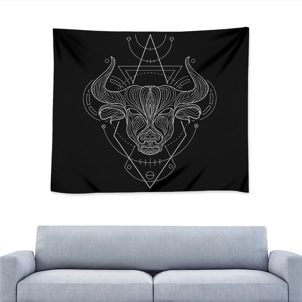 Black And White Taurus Sign Print Tapestry