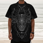 Black And White Taurus Sign Print Textured Short Sleeve Shirt