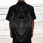 Black And White Taurus Sign Print Textured Short Sleeve Shirt