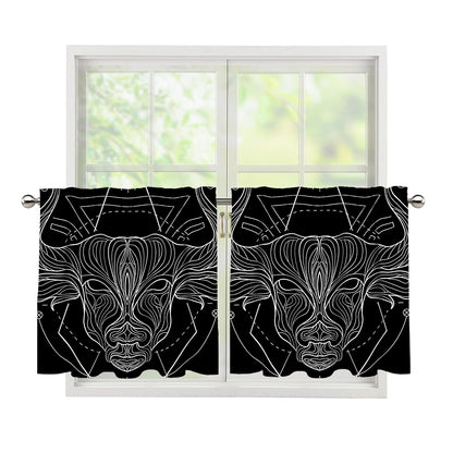 Black And White Taurus Sign Print Tier Curtains