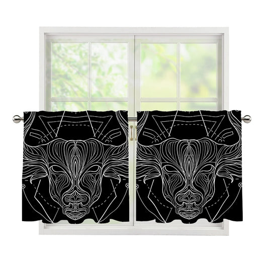 Black And White Taurus Sign Print Tier Curtains