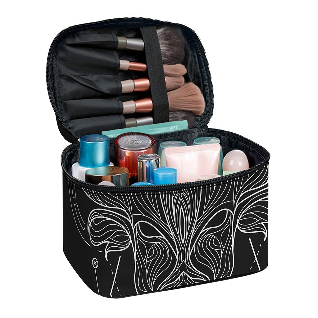 Black And White Taurus Sign Print Travel Makeup Bag