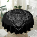 Black And White Taurus Sign Print Waterproof Round Tablecloth