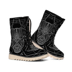 Black And White Taurus Sign Print Winter Boots