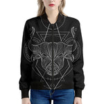 Black And White Taurus Sign Print Women's Bomber Jacket