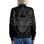 Black And White Taurus Sign Print Women's Bomber Jacket
