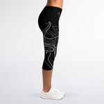 Black And White Taurus Sign Print Women's Capri Leggings