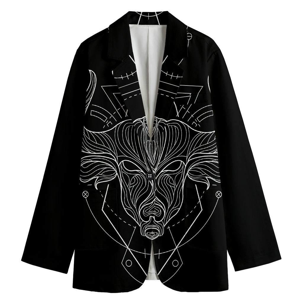 Black And White Taurus Sign Print Women's Cotton Blazer