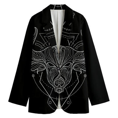 Black And White Taurus Sign Print Women's Cotton Blazer